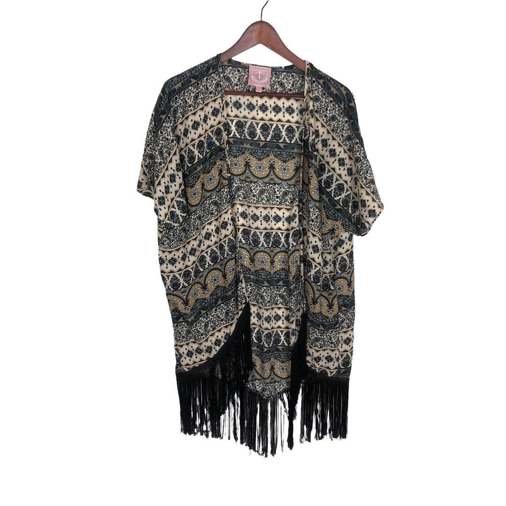 Romeo + Juliet Couture Gold Blue Kimono Tassel Women's Medium